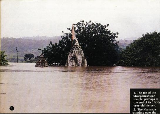 Historically significant Shulpaneshwar temple submerged in the Sardar Sarovar Dam waters in village Manibeli in Maharashtra, Photo credit_NBA