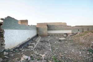 Remnants of resurfaced Mosque from the Sardar Sarovar Dam waters in village Nisarpur, Madhya Pradesh, Photo Credit_ Rohit Jain for Oral History Narmada