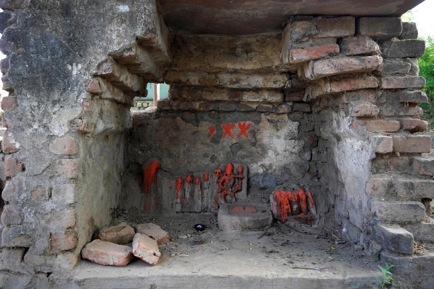 Temple of Jirmilbaba in village Sondul in Madhya Pradesh, the Sardar Sarovar Dam waters reach the temple, Photo credit_ Rohit Jain for Oral History Narmada