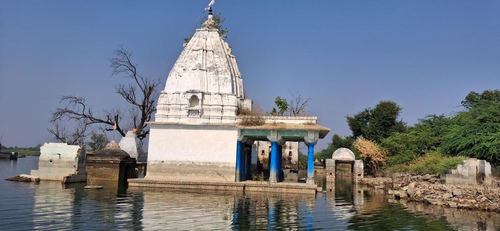 Temple complex at village Chikhalda in Madhya Pradesh submerges in Sardar Sarovar dam waters, surfaces when the dam waters recede, Photo credit_ Nandini Oza